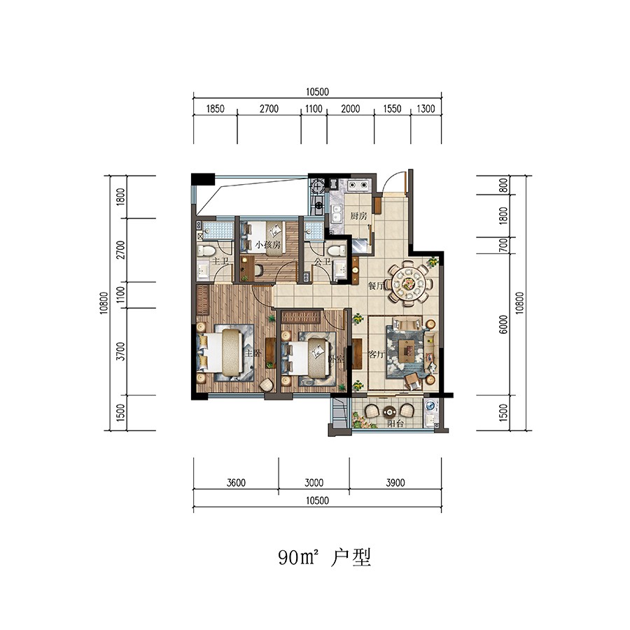戶型1 建筑面積:90㎡