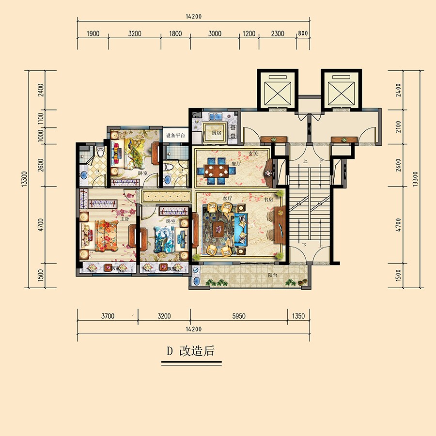 D戶型改造后 建筑面積:135平