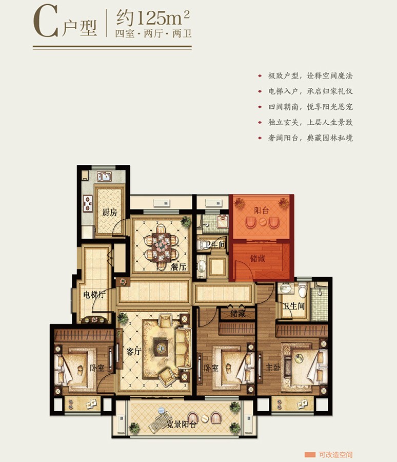 C戶型 建筑面積：125平米